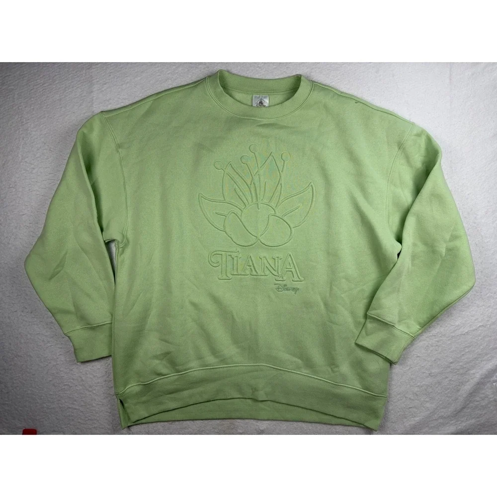 Disney Parks Tiana Princess and the Frog Sweatshirt Green Embossed Small NWT